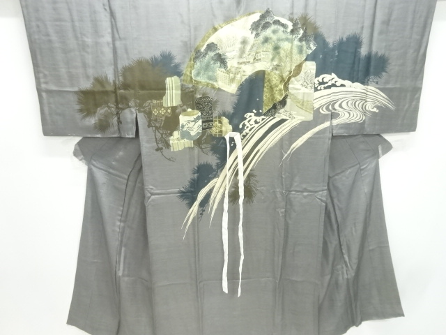 JAPANESE KIMONO / ANTIQUE MENS JUBAN / SILK / SCENERY OF TREES